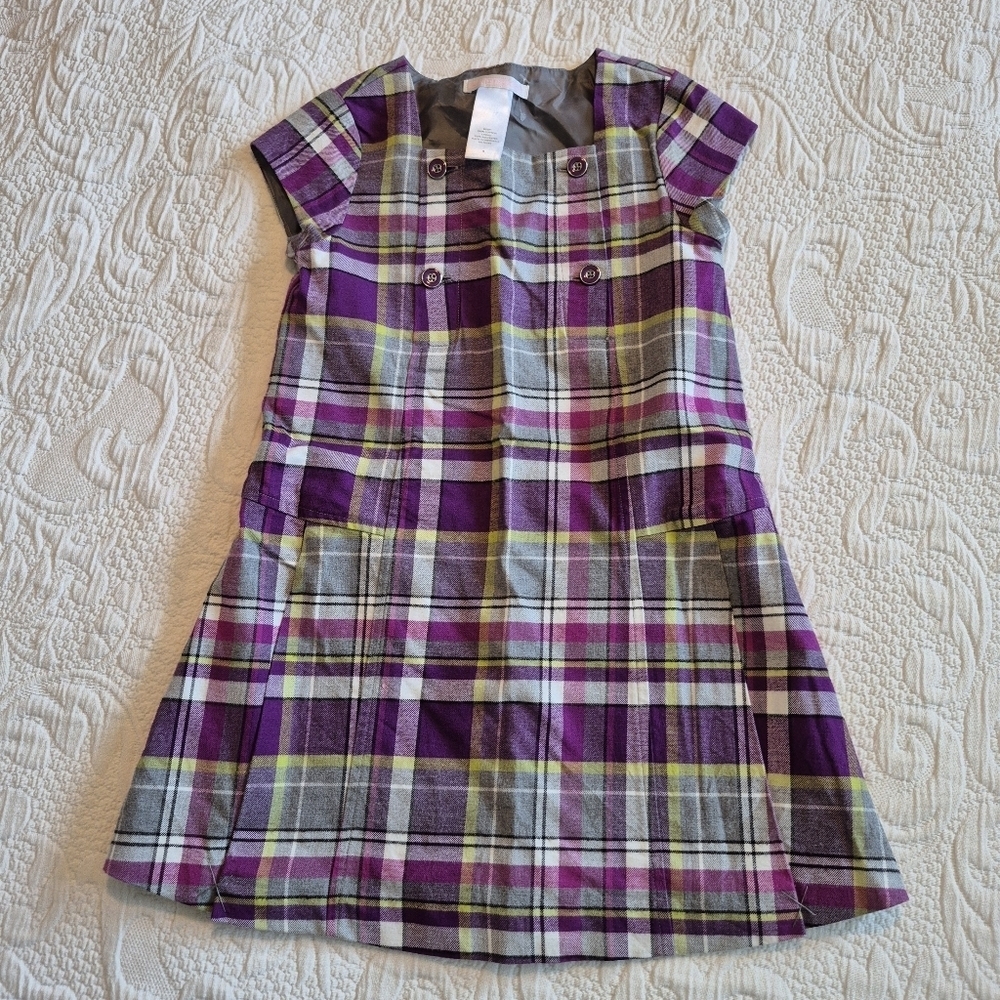 Janie and Jack girls size 4 purple gray short sleeve dress 4 front buttons NWOT